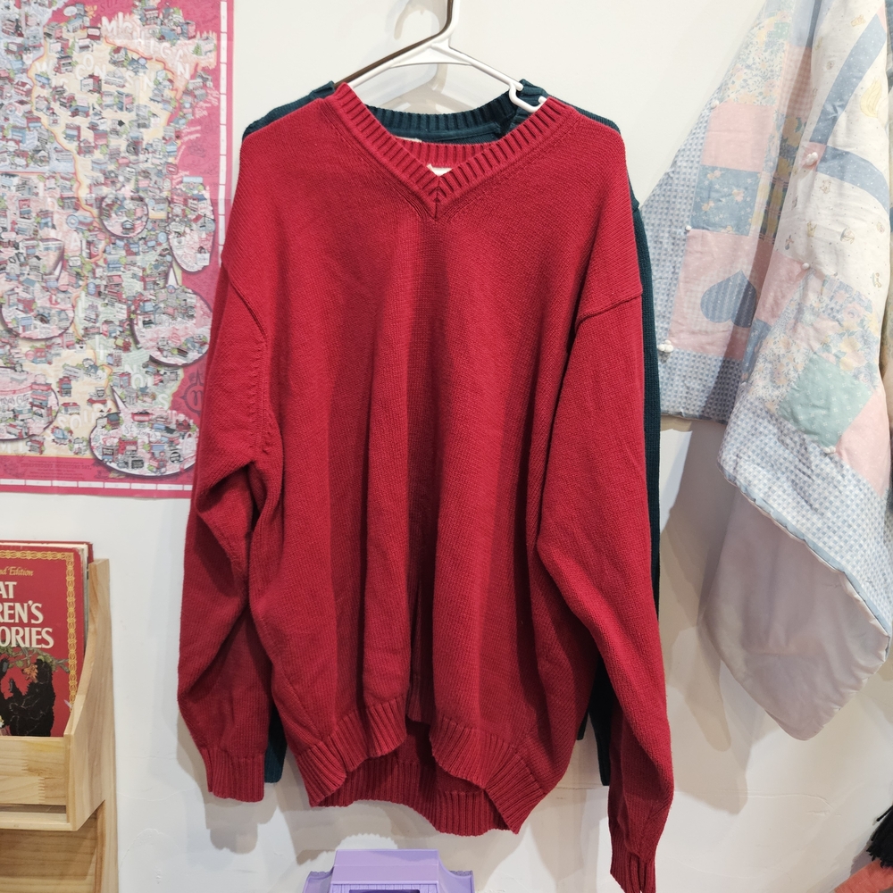 L.L. Bean Vintage Deep Red V-Neck Sweater